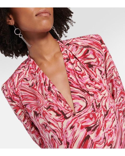 Isabel Marant Red Patel Printed Silk Midi Dress