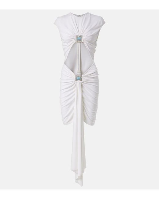 Christopher Esber White Cutout Gathered Jersey Minidress