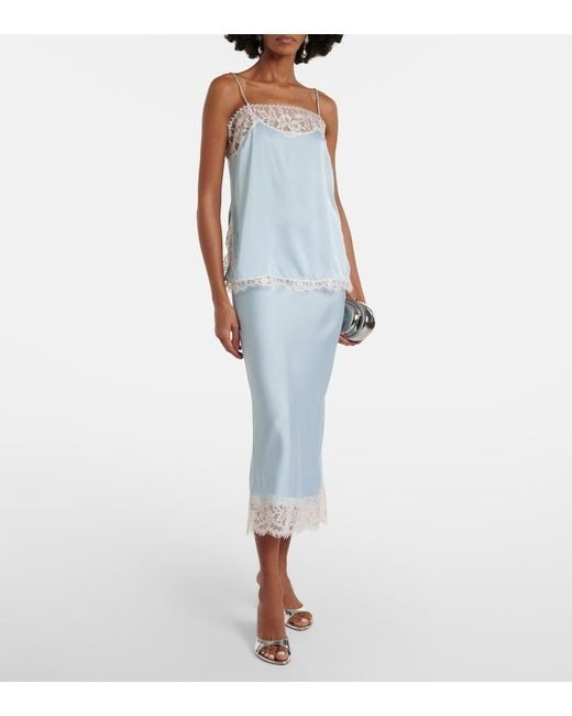 Faithfull The Brand Blue Hanna Lace-Trimmed Satin Camisole