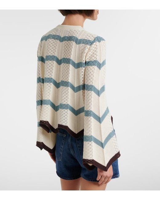 LaDoubleJ Blue Chevron Crochet Cropped Cotton Sweater