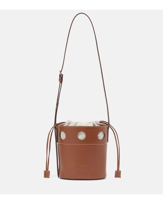 Miu Miu White Perforated Leather Bucket Bag