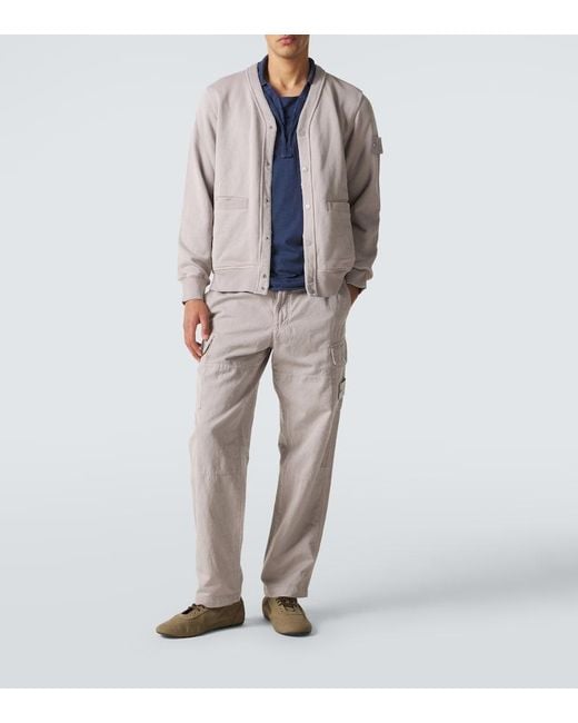 Stone Island Gray Cotton And Linen Canvas Cargo Pants for men