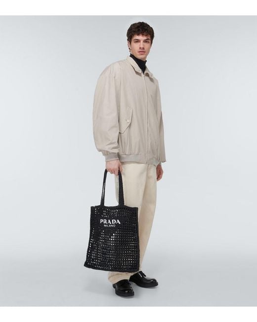 Prada Black Logo Crochet Tote Bag for men