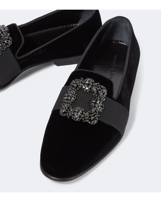 Manolo Blahnik Black Carlton Embellished Velvet Loafers for men
