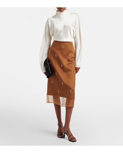 Rohe Brown Embellished Silk Organza Midi Skirt