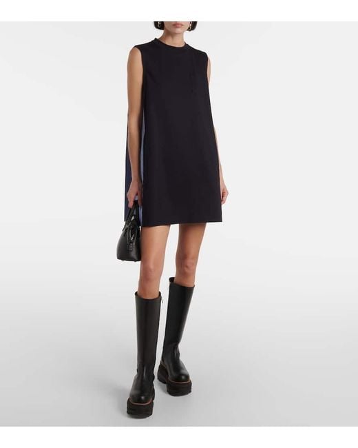 Sacai Blue Striped Cotton Poplin And Jersey Minidress
