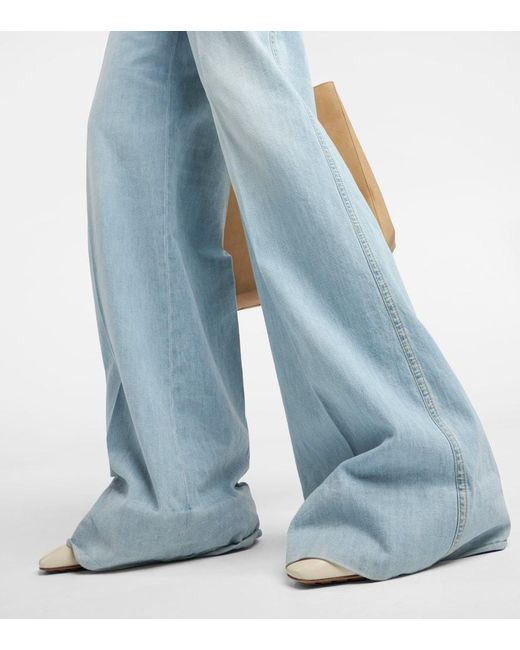 Jeans a gamba larga e vita alta di Bottega Veneta in Blue