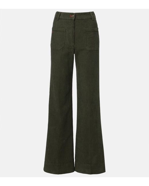 Victoria Beckham Green Alina Mid-Rise Cotton Corduroy Flared Pants