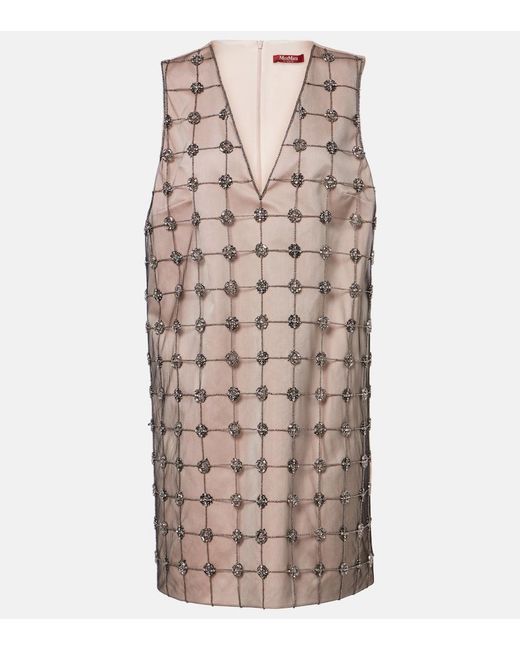Max Mara Natural Acino Embellished Tulle And Satin Minidress