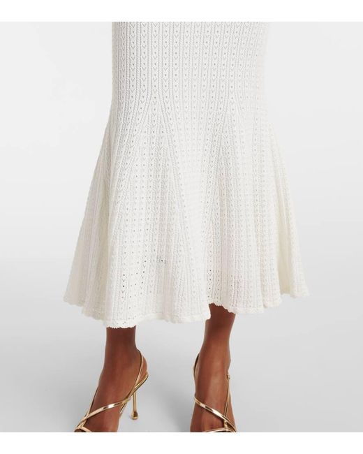 Vestido Midi De Pointelle Con Peplum Self-Portrait de color White