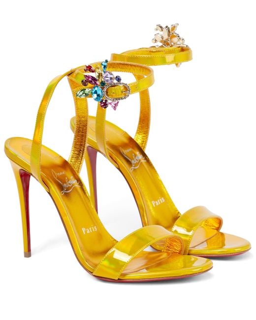 Christian Louboutin Goldie Joli 100 Patent Leather Sandals in Yellow - Lyst