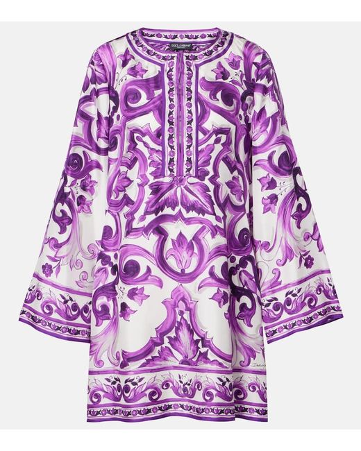 Dolce & Gabbana Purple Majolica Silk Twill Minidress