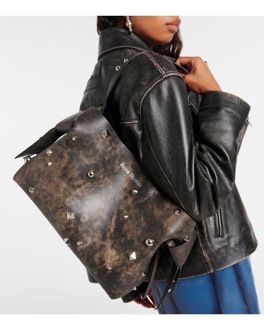 Acne Black Musubi Medium Studded Leather Shoulder Bag