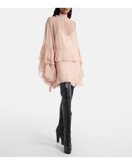 Chloé Natural Ruffled Silk Muslin Minidress