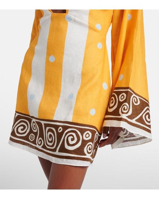 Cala De La Cruz Yellow Tessa Striped Linen Dress