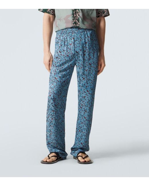 Dries Van Noten Blue Printed Straight Pants for men