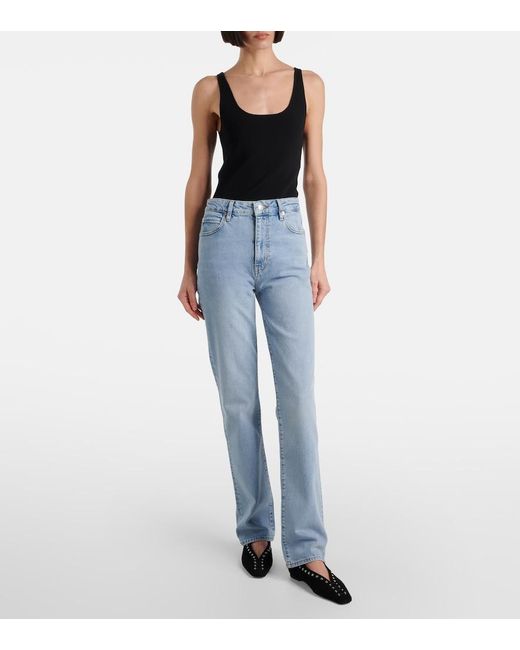 FRAME Blue Ruler High-Rise Straight Jeans