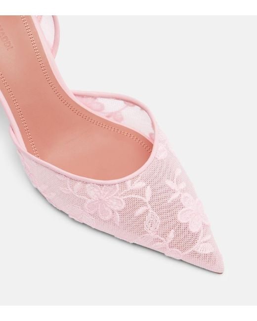AMINA MUADDI Pink Holli Leather-Trimmed Lace Slingback Pumps