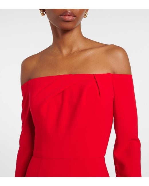Carolina Herrera Red Draped Off-Shoulder Crepe Gown