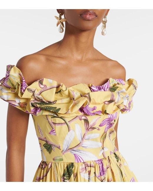 Agua Bendita Metallic Espliego Floral Cotton Poplin Maxi Dress