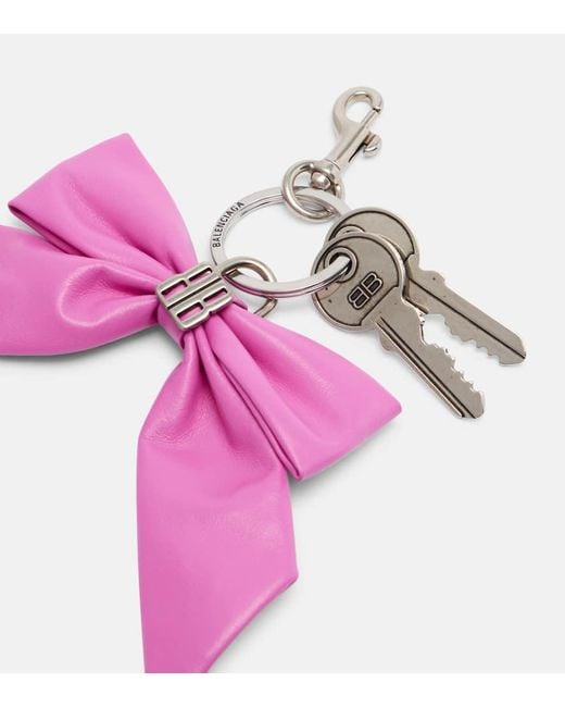 Balenciaga Pink Bb Bow-Detail Leather Keychain