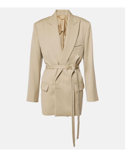 Victoria Beckham Natural Belted Wool Blazer