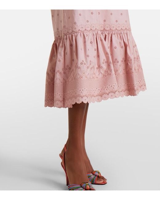 Valentino Pink Broderie Anglaise Silk-Trimmed Cotton Midi Dress