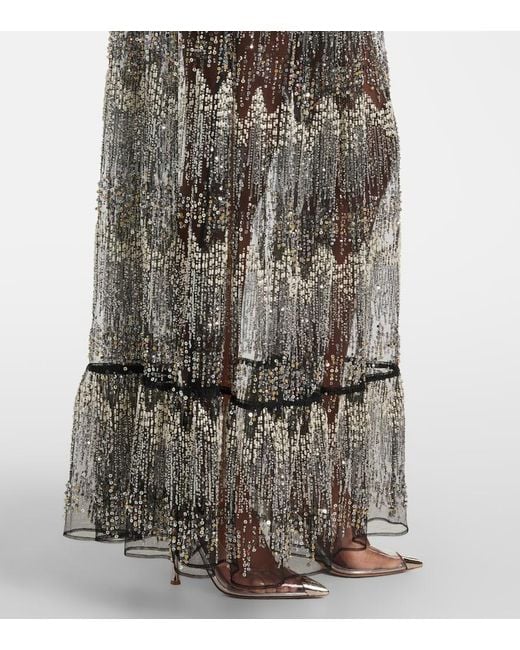 Rabanne Gray Embellished Off-Shoulder Gown
