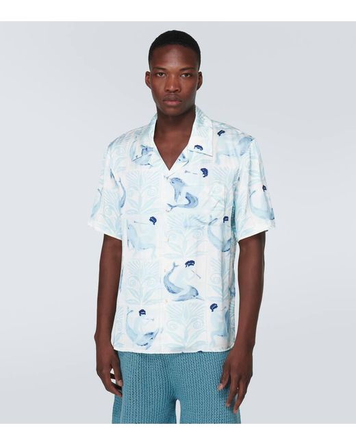 Commas Blue Printed Bowling Shirt for men