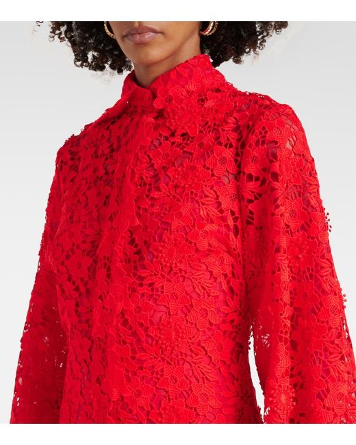 Safiyaa Red Salma Lace Belted Shirt Dress