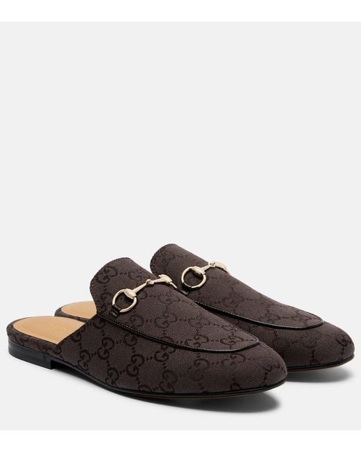 Gucci Brown Princetown Horsebit Gg Canvas Mules