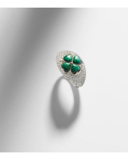 Yvonne Léon White 9Kt Ring With Diamonds And Malachite