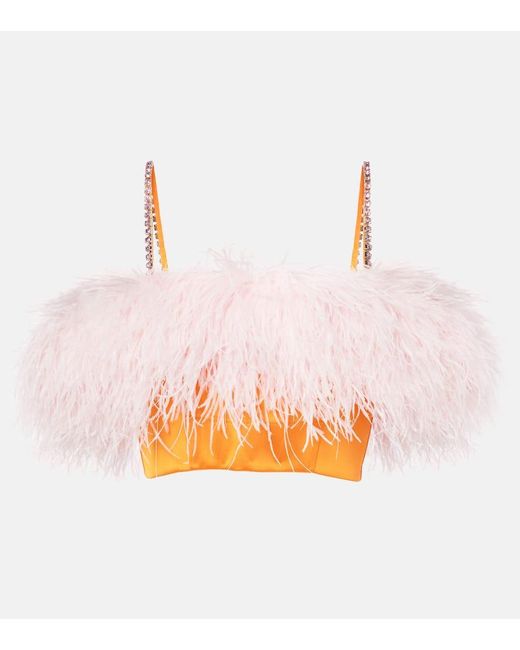 Crop Top De Saten Con Plumas Self-Portrait de color Pink