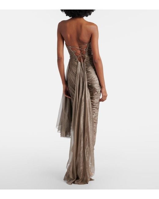 Maria Lucia Hohan Brown Jolie Lace-Trimmed Silk Bustier Dress
