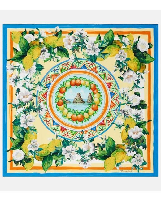 Dolce & Gabbana Green Bedrucktes Tuch Aus Seiden-Twill
