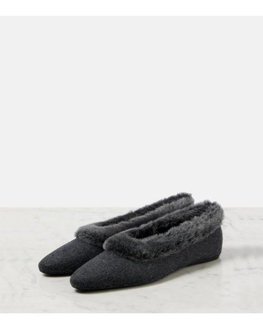 Totême Black Shearling-Lined Ballet Flats