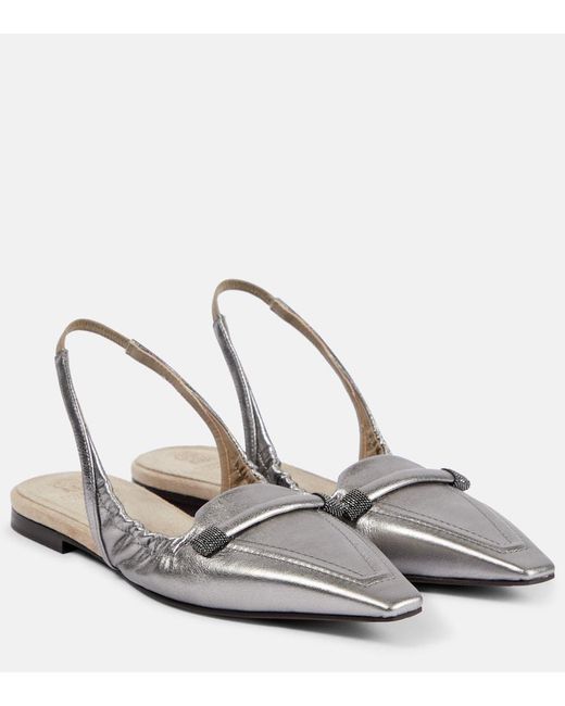 Brunello Cucinelli Metallic Leather Slingback Flats