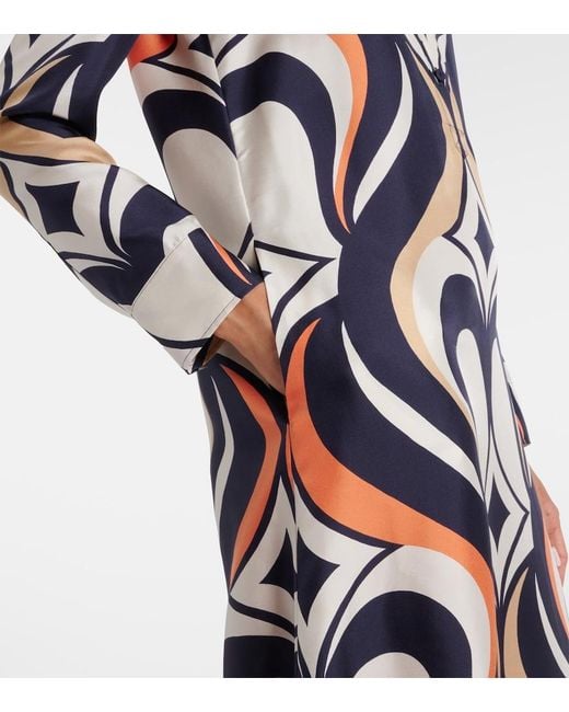 LaDoubleJ White Chemise Swing Printed Silk Shirt Dress