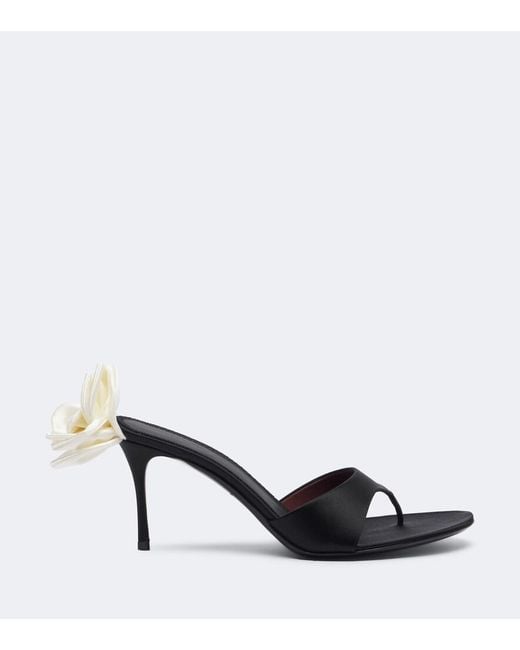 Magda Butrym Black Floral-Applique Satin Thong Sandals