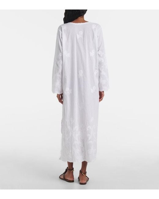 Juliet Dunn White Embroidered Cotton Kaftan