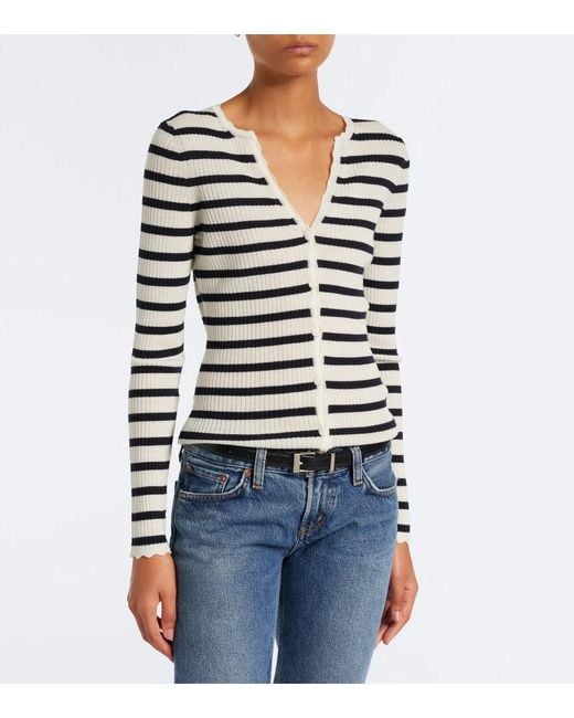 Veronica Beard White Anwin Striped Wool Cardigan