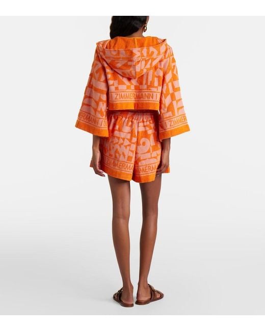 Zimmermann Orange Solstice Cotton Terry Shorts