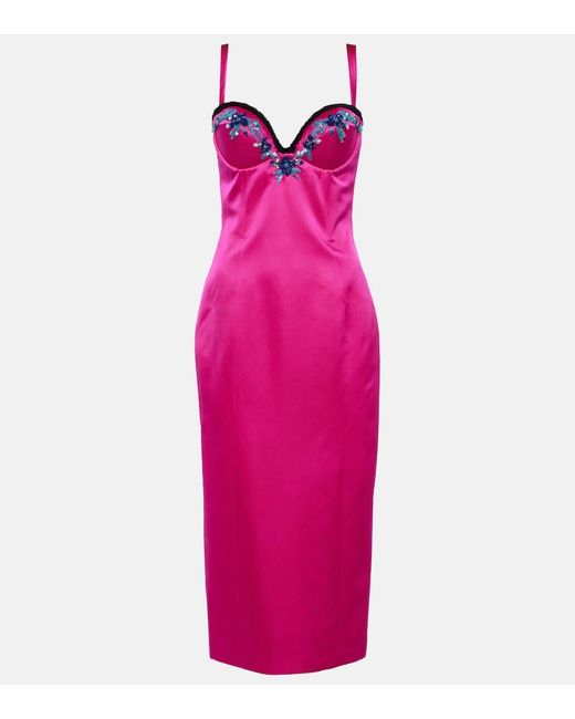 Miss Sohee Pink Embellished Satin Midi Dress