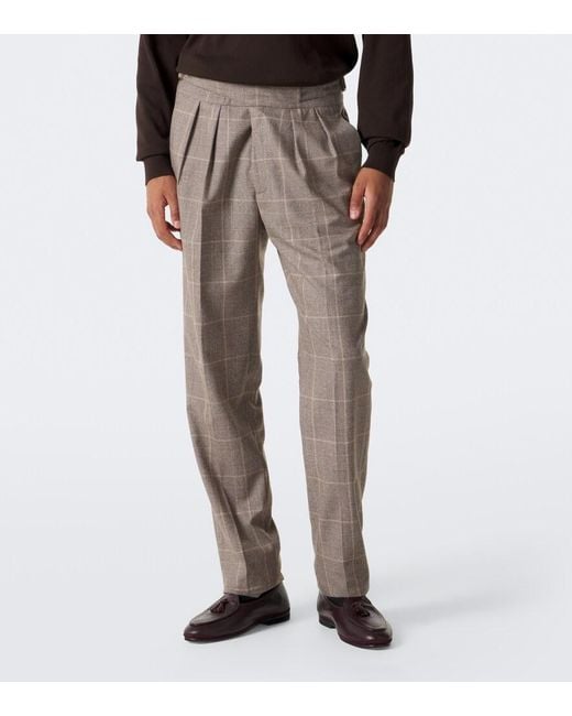 Rubinacci Gray Checked Virgin Wool Straight Pants for men