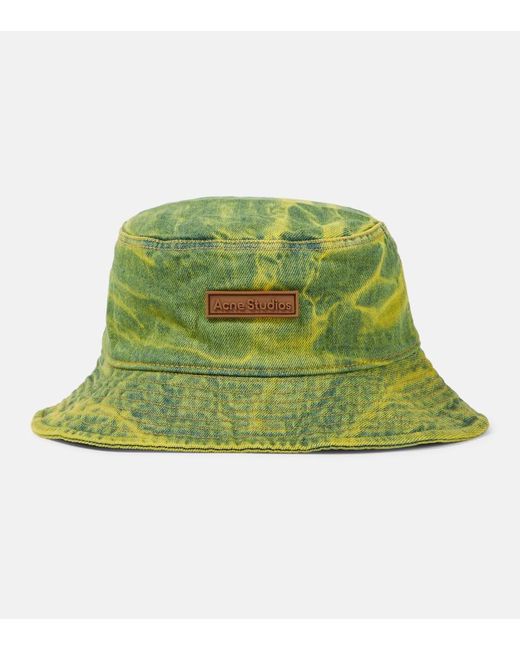 Sombrero de pescador de denim con logo Acne de color Green