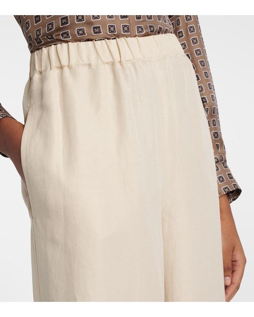 Max Mara Natural Oro Linen And Silk Wide-Leg Pants