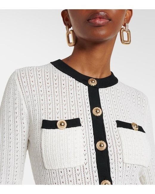 Vestido Midi De Pointelle Con Peplum Self-Portrait de color White