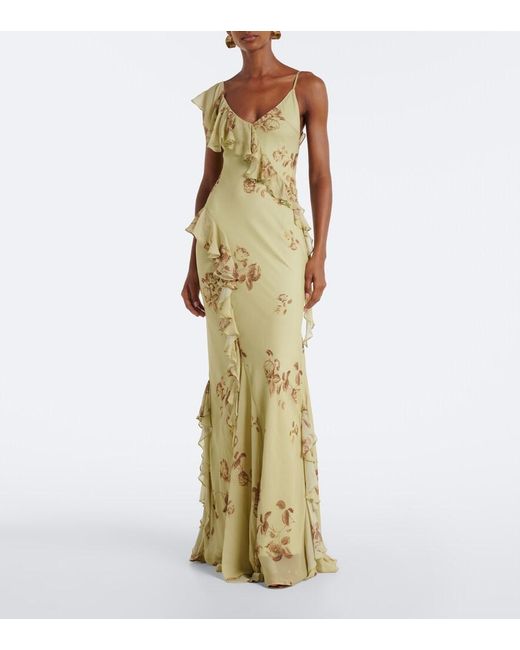 De La Vali Metallic Mayara Floral Georgette Maxi Dress