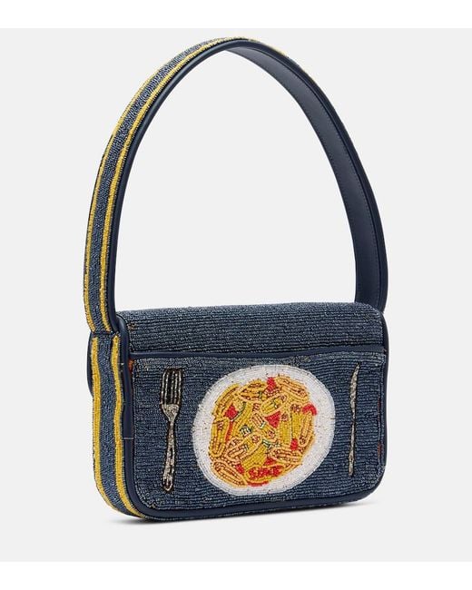Borsa A Spalla Tommy Small Con Perline di Staud in Blue