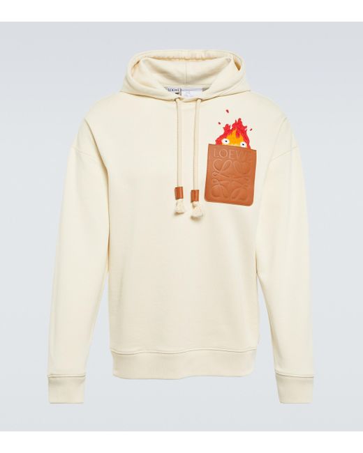 Loewe White X Howl's Moving Castle Calcifer Embroidered Cotton Hoodie for men